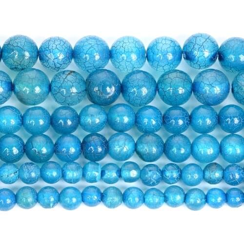 Natural Stone Beads Blue Crack Dragon Veins Agates Round Beads For Jewelry Making DIY Bracelets Accessories Beads 6/8/10MM