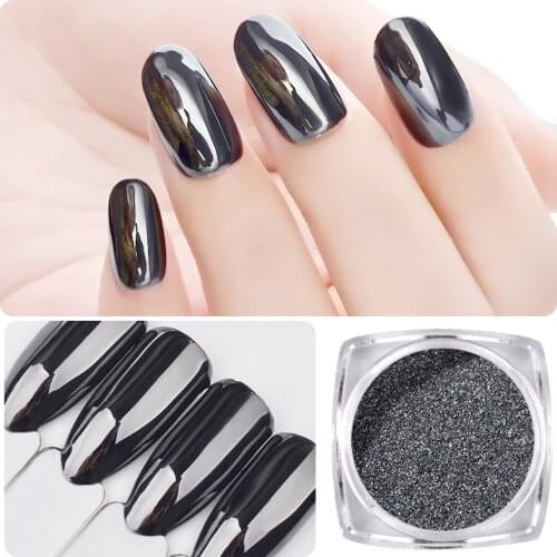 Black Nail Art Glitter Powder Shining Nail Sequins Holographic Powder Dust Mirror Effect Nail Glitter 3D Nails Art Decorations