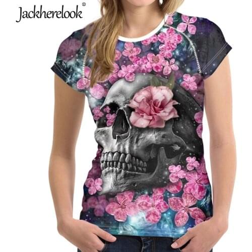 Jackherelook Sugar Skull Print Summer Harajuku Tshirts O-neck Womens Floral T-shirt Casual Female Clothing Mujer Camisetas 2021