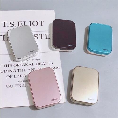 Square Mirror contact lens case with mirror 2 double box beauty lens case contact lens storage box gift