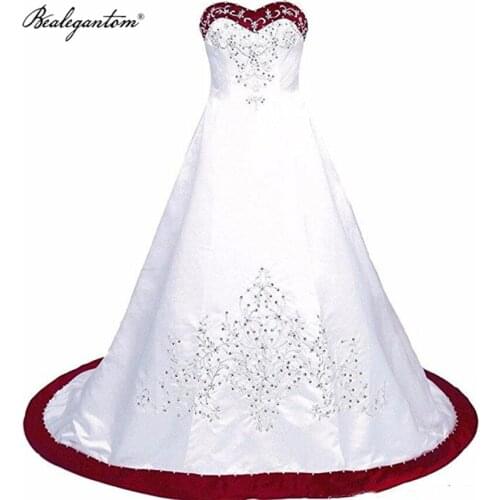 Royal Blue And White Wedding Dresses Bealegantom Embroidery Satin A line Lace up Sequins Beaded Long Cheap Bridal Gowns WD58