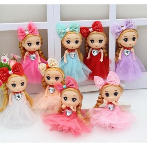 4Pcs/set 12cm Baby Interactive Princess Dolls Toy Girls Mini Diamond Wedding Dress Doll Plush Soft For Children Cute Key Pendant