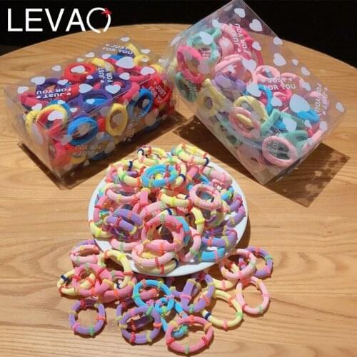 Levao 100PCS/Box Girls Elastic Hair Rings Rope Hair Bow Ties Bands Gum Elastic Rubber Band Scrunchies Ponytail Hair Accessories