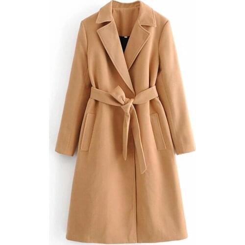 Merodi women autumn streetwear za casual khaki long coats with belt female Vogue high waist winter thick outwear jackets chic
