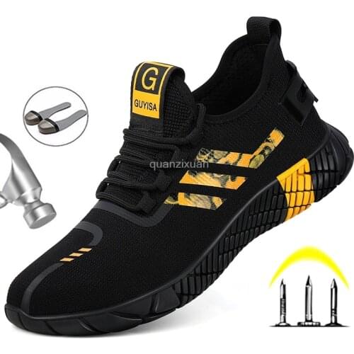 2021 New Breathable Men Safety Shoes Steel Toe Non-Slip Work Boots Indestructible Shoes Puncture-Proof Work Sneakers Men Boots