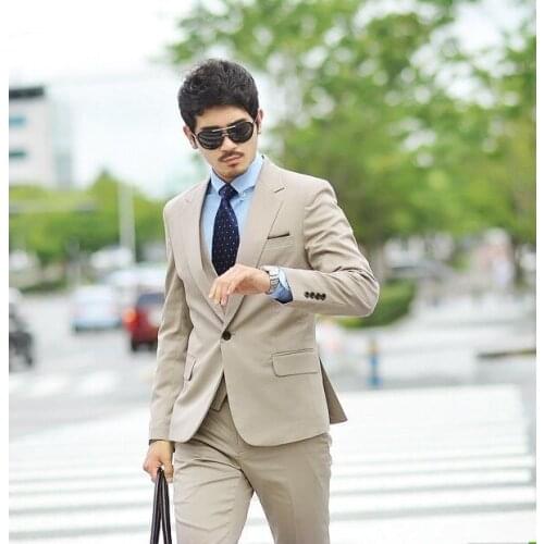 2021 Autumn New Mens Solid Color Suit Suit Slim-Fit Single Button Khaki Suit Groom Wedding Suit Two Pieces