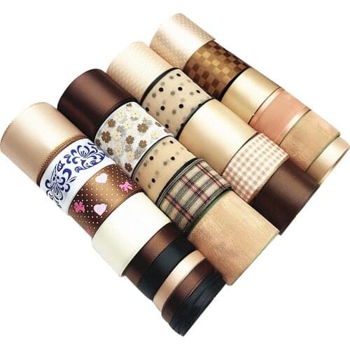 NEW STYLE! DIY Ribbon Set---Coffee and Gray Color Mix Ribbon Set ( total 25 yards)