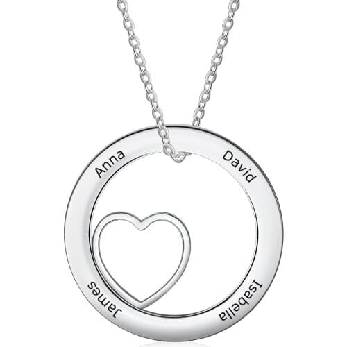 Personalize Necklace Fashion Stainless Steel Custom Jewelry Round Pendant with Heart Engrave names Simple Style Gift for Her