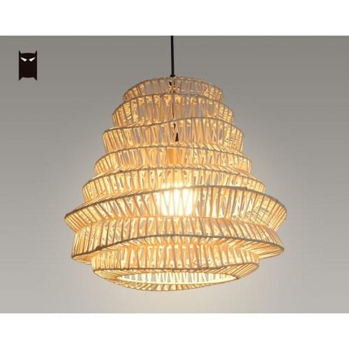 Handmade Wicker Rattan Shade Pendant Light Fixture Asian Vintage Art Deco Hanging Ceiling Lamp Farmhouse Restaurant Room Design