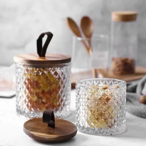 Transparent Glass Airtight Jar With Bamboo Lid Food Storage Container Household Kitchen Storage Tea Coffee Beans Sugar Salt