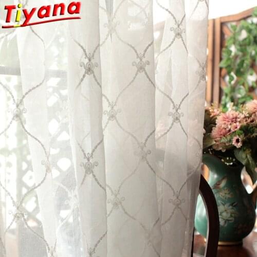 TIYANA Luxury Embroidery Plaid Pattern Curtains for Living Room GEOMETRIC Checkered Tulle for Bedroom Balcony Cube Yarn #VT