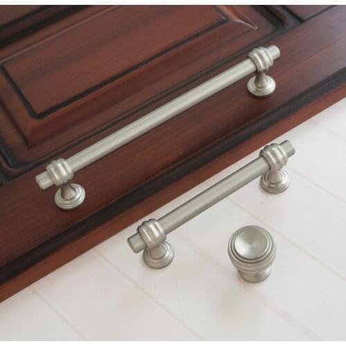 3.75" 6.3" Brushed Steel Cabinet Handles Zinc Alloy Round Diameter 1.2" Drawer Knobs Wardrobe Cupboard Handle Hardware Modern