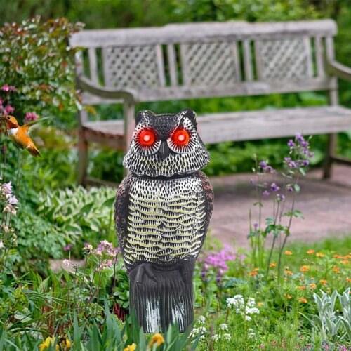 Garden Fake Owl Bird Statues Model Figure 360 Degree Rotating Bird Scare Sound And Shadow Control Scarecrow Outdoor Ornaments