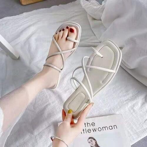 Thin Strip Combination Womens Slippers New Style Ladies Slippers Flat Shoes Casual Sandals Flat Square Toe Beach Slippers