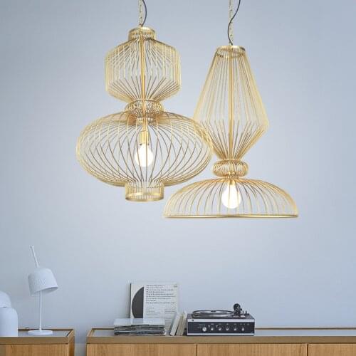 Modern Bird Cage Pendant Lights Golden LED Pendant Lamps Living Room Bedroom Luminaire Kitchen Hanging Lighting Decor Fixtures