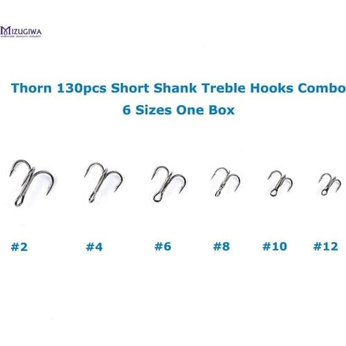 100 pcs MIZUGIWA Treble Fishing Hooks Short Shank Treble Hooks #2 - #12 Carbon Steel Barbed Fishhooks Triple Hooks Sea Tackle