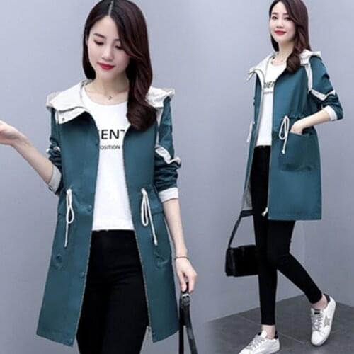 Plus SizeTemperament Mid-Length Windbreaker Women 2021 New Spring Autumn Korean Fashion All-Match Simplicity Trench Coat Female