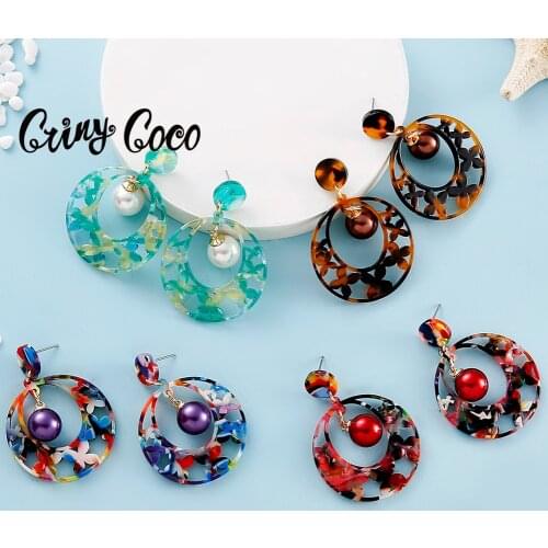 Cring Coco Womens Hawaiian Drop Earring Trendy 2021 Acrylic Pearl Dangling Earrings for Women Party Jewelry Accessories Brincos