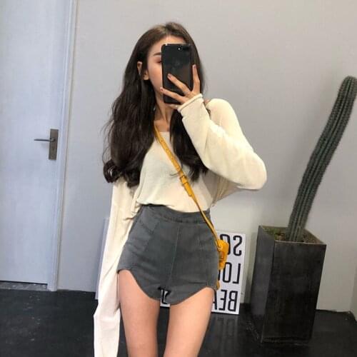Female 2021 Summer Plus Size Korean Retro High Waisted Black Shorts Slim Sexy Irregular Short Jeans Skinny Hot Pants Women Y620