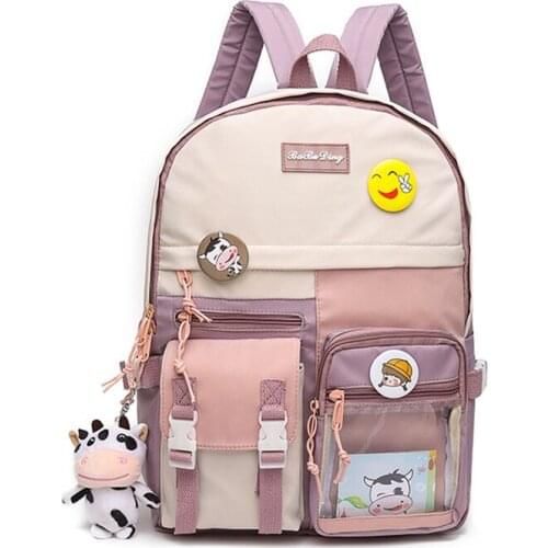 Women Cute Panelled Backpacks Korean Kawaii Pink Backpacks for Teenage Girls College Student Casual School Bag Ladies Bookbag