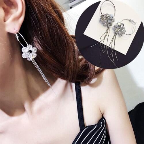 Charm Sun Flower Stud Earrings For Women Bijoux Personality Tassel Long Design Sparkling Crystal Earrings Wedding Jewelry Gifts