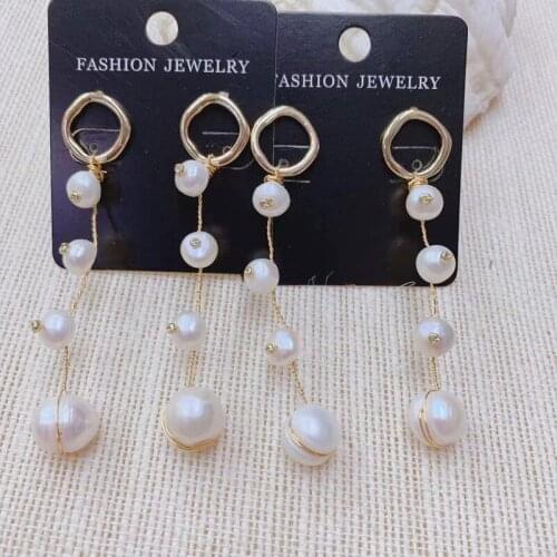 Handmade Natural Pearl Tessels Earrings For Women Wire Wound Luxury Pearl Dangle Earring 3Pair Earring Wholesale