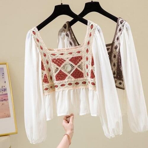 Women Sexy backless 2021 Fashion Floral Embroidery Cropped Knitted Sweater Vintage Short Sleeve Female Pullovers Chic Tops cloth