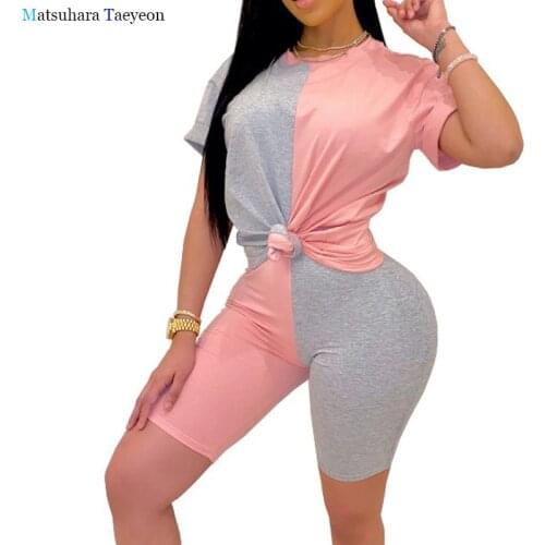 Fashion Tracksuits Patchwork Sportswear Tops+Shorts Suit Two Piece Set 2020 Women New Casual Slim Sexy Suit 2 Piece Set Women