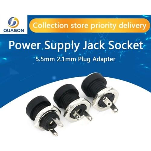 10Pcs 3A 12v For DC Power Supply Jack Socket Female Panel Mount Connector 5.5mm 2.1mm Plug Adapter 2 Terminal Types 5.5*2.1