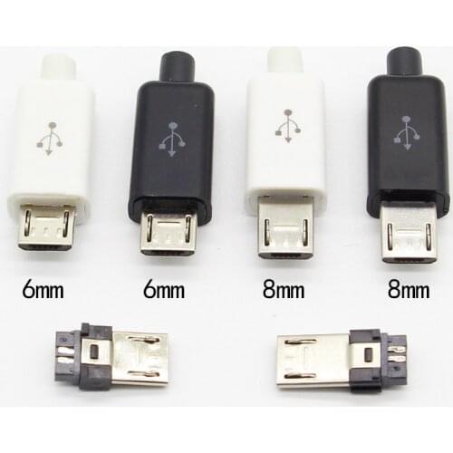 10pcs Micro USB 5PIN Welding Type Male Plug Connectors Charger 5P USB Tail Charging Socket 4 in 1 White Black