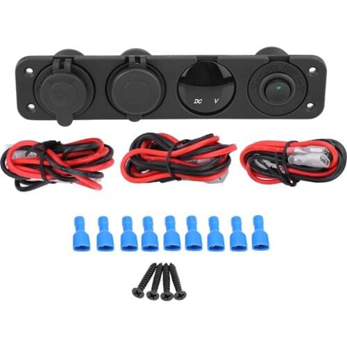 12-24V Red LED Dual USB Charger Voltmeter Cigar Lighter Power Outlet 4 Hole Panel Switch For 12V Vehicle Motorcycle ATV Boat Car
