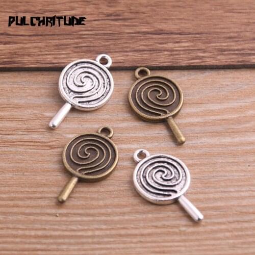 12PCS 14*26mm Metal Alloy Two Color Candies Charms Lollipop Pendants for Jewelry Making DIY Handmade Craft P6737