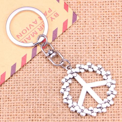 20pcs New Fashion Keychain 38mm peace symbol Pendants DIY Men Jewelry Car Key Chain Ring Holder Souvenir For Gift