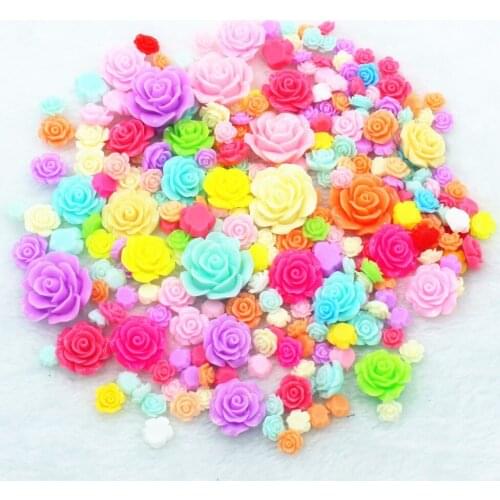 200pcs/lot mix resin rose flowers mix colors DIY resin cabochons accessories 8mm-25mm