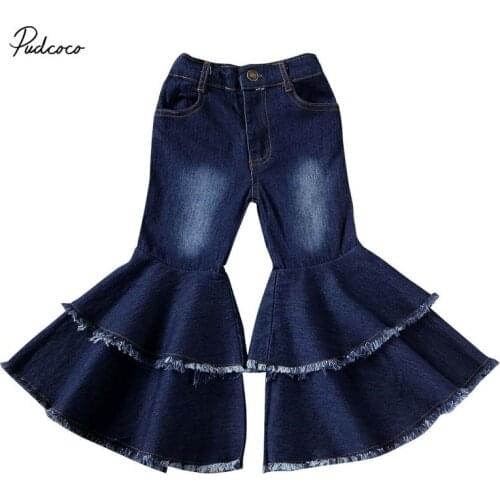 2020 Baby Clothing Toddler Baby Kids Children Girl Clothes Bell Bottom Flare Denim Jeans Pants Layered Leggings Trousers 2-7T