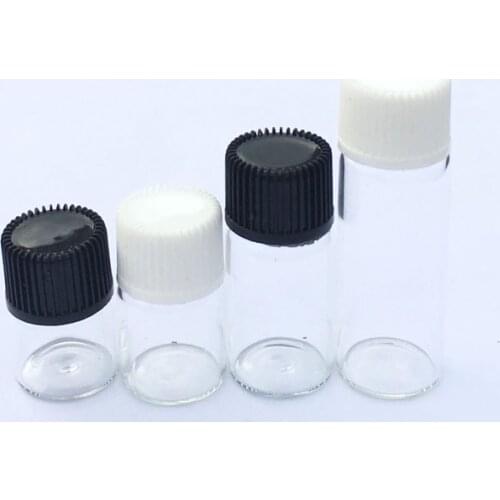 5pcs Mini 1ml 2ml 3ml 5ml Amber Perfume sample Glass Bottle with No Hole Screw Cap Small Essential Oil Clear Vials
