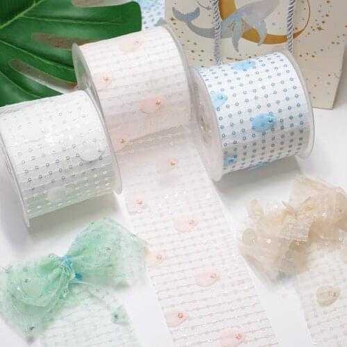 75mm 25Yard Golden Dotted Tulle Glitter Ribbon Organza Mesh Fabric Belt DIY Craft Accessories Hair Clip Bow Cake Topper Supplies