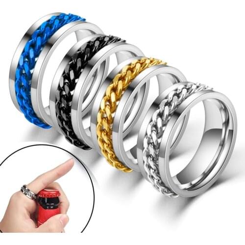 8mm Titanium Steel Rotatable Chain Rings for Men Women Anxiety Relief Finger Rings Multifunction Bottle Opener Ring Punk Rock