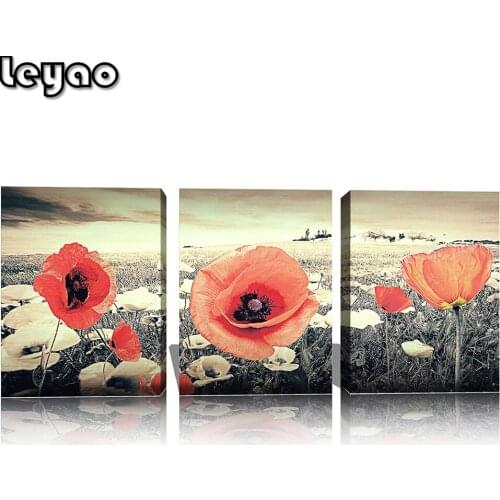 Full Drill Diamond Painting Triptych flowers poppy 5d Diamond Embroidery Sale Diamond Picture Of Rhinestones Home Decor Gift