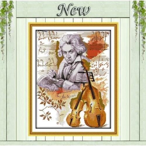 Beethovens portrait guitar Painting Drawing counted print on fabric 14CT 11CT DMC Cross Stitch kits Needlework Sets Embroidery