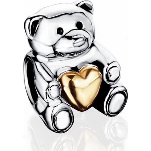Gold Bear 925 Sterling Silver Charm Beads Fit Original Charms Bracelet DIY Jewelry Making For Women Wholesale Fashion Pendant