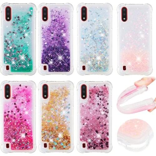 Phone Case sFor Samsung Galaxy A01 Case Cute Glitter Liquid Transparent Soft Silicone TPU Anti-fall Cover For Galaxy A01 Case