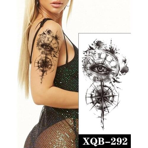 Ink Line Temporary Tattoo Sticker Black Eye of God Compass Letters Totem Fake Tattoos Waterproof Tatoos Arm Large Size Women Men