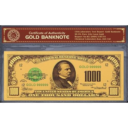 Home & Garden Home Decor Ornaments Gold Banknotes 12k Gold Banknote Creative Usd 1000 Currency Bill Note Art Ornament 5 PCS
