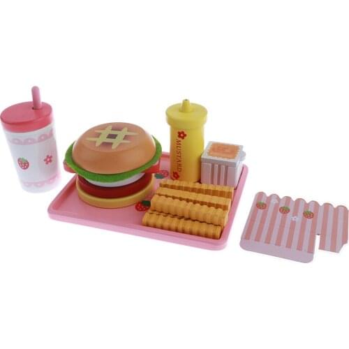 Wooden Fast Food Cooking Set for Kids - 6pcs (Burger, French Fries & More)