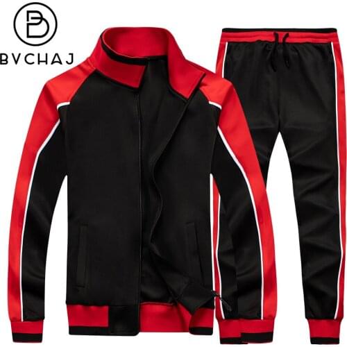 Mens Spring And Autumn Sport Suit 2pieces Full Zipper Jogging Jacket + Fitness Training Sports Pants Matching Color Sportswear