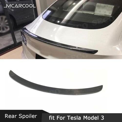 For Tesla Model 3 Sedan 4 Door 2016-2020 Carbon Fiber Rear Spoiler Wings FRP Boot Trim Sticker Car Styling