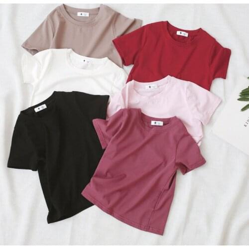 2 3 4 5 6 7 8 Years Toddler Baby T-shirts Candy Colors Casual Tops Fpr Girls Solid Boy Tshirt Kids Clothing Summer Unisex Tees