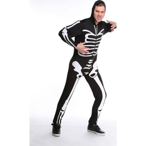 Halloween carnival party mens Zombie jumpsuit costume Corpse fancy zombie balck costume with hoodie 40180