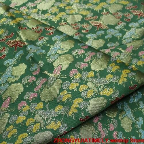 Chinese silk Brocade jacquard weave green fabric Mongolia Robe cloth DIY bag Book cover Performance clothes